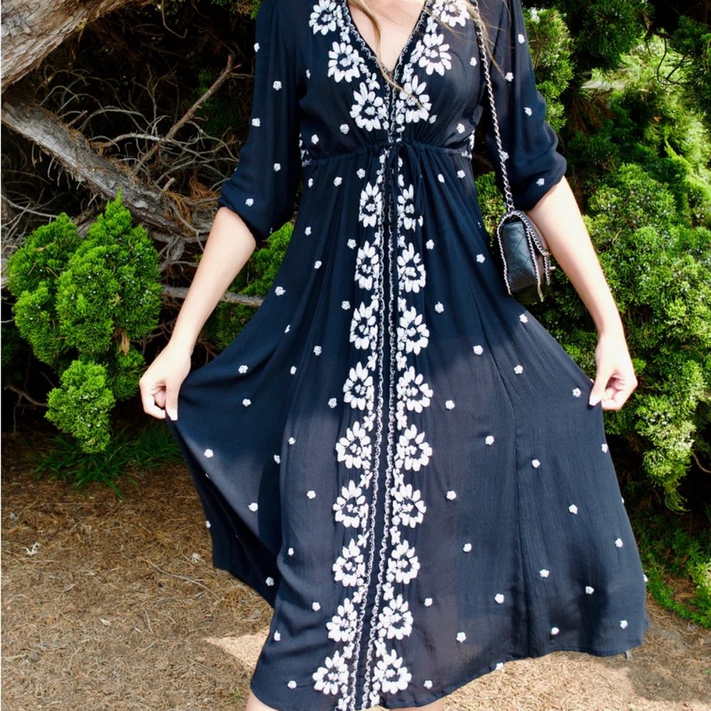 Free People Embroidered Black Maxi Dress